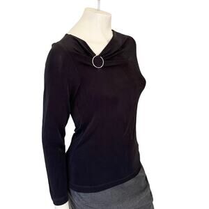 NWT CHICO'S Travelers Wrinkle Resistant Asymmetric Collar Top in Black  SZ 4